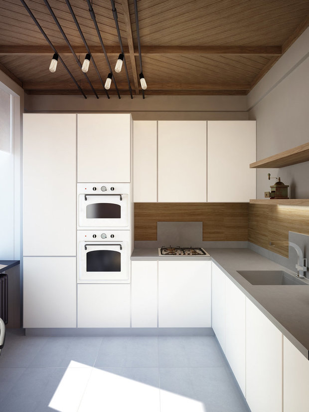 Фотография: Кухня и столовая в стиле Минимализм, Лофт, Квартира, Планировки, Проект недели, Сталинка – фото на INMYROOM