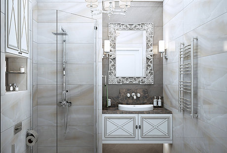 Дизайн интерьера Санузел 1 этажа в коттеджном поселке "Марсель" г.Москва