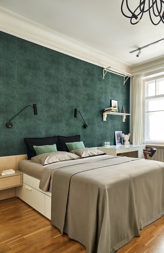 Фотография: Спальня в стиле Скандинавский, Современный, Квартира, Проект недели, Санкт-Петербург, Сталинка, Кирпичный дом, 2 комнаты, 40-60 метров, Винтажный, TOTLstudio – фото на INMYROOM