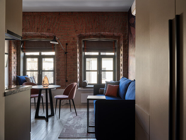 Фотография: Кухня и столовая в стиле Лофт, Современный, Эклектика, Малогабаритная квартира, Квартира, Студия, Проект недели, Москва, Кирпичный дом, до 40 метров, Алла Богданова – фото на INMYROOM