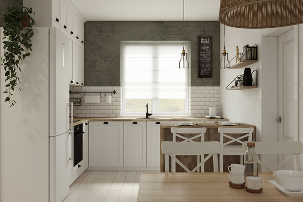 Фотография: Кухня и столовая в стиле Скандинавский, Проект недели, Бежевый, Серый, ПРЕМИЯ INMYROOM – фото на INMYROOM