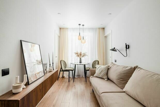 Фотография: Гостиная в стиле Современный, Минимализм, Проект дня, Блочный дом, 3 комнаты, 40-60 метров, Москав, II 29-3 – фото на INMYROOM