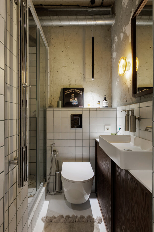 Фотография: Ванная в стиле Лофт, Современный, Малогабаритная квартира, Квартира, Студия, Проект дня, Сочи, Монолитный дом, до 40 метров, минимализм с элементами современного дизайна – фото на INMYROOM
