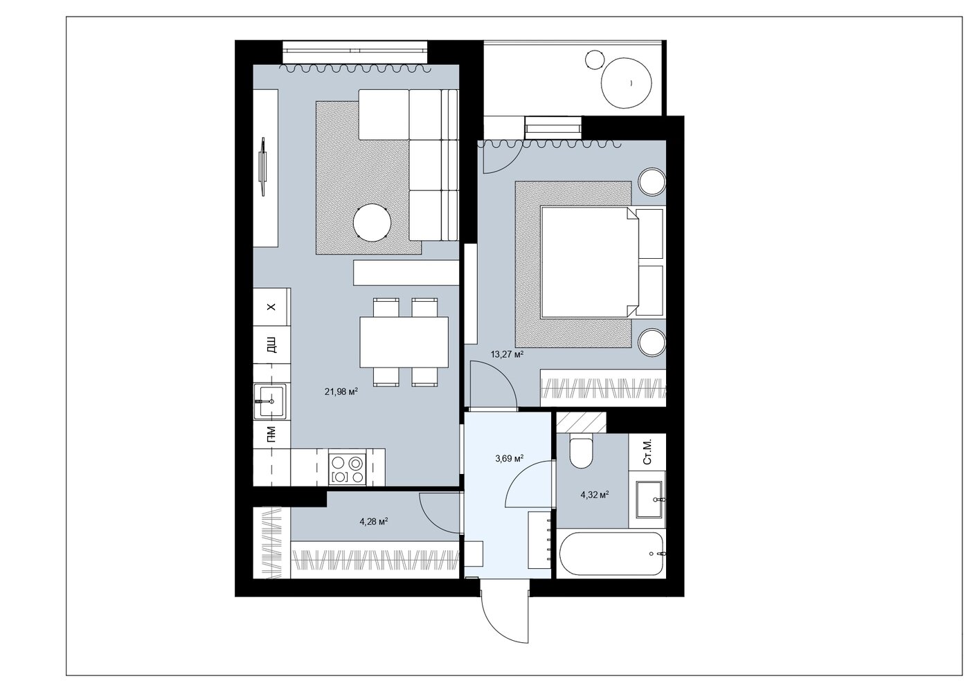 Фотография: Планировки в стиле , Современный, Квартира, Проект недели, Казань, 2 комнаты, 40-60 метров, Элина Коба – фото на INMYROOM