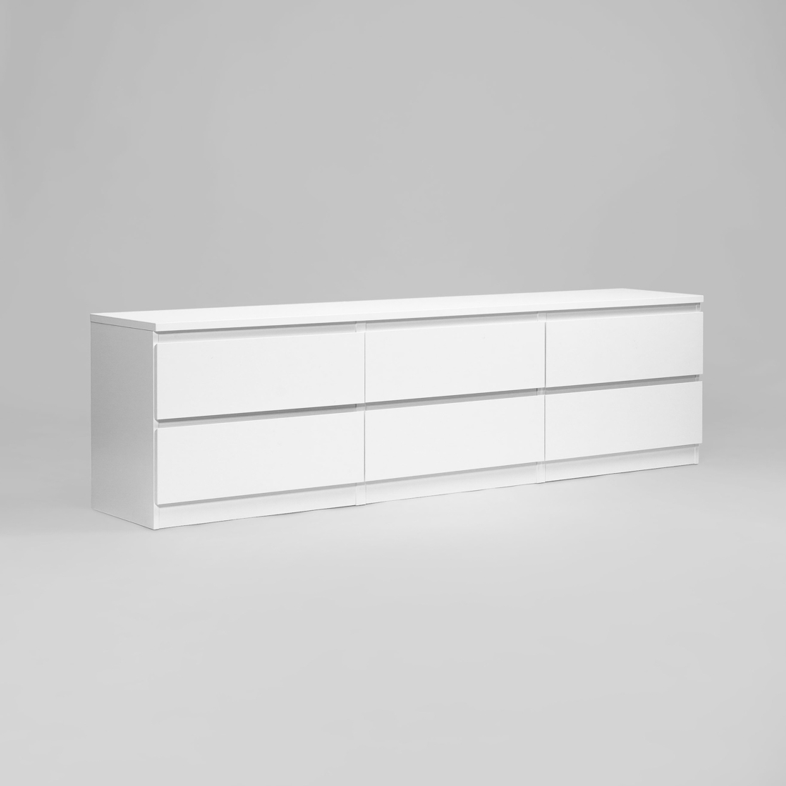 Тумба длинная под ТВ с шестью ящиками Кастор белого цвета