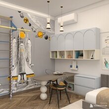 Визуализация детской комнаты в современном стиле с космической тематикой