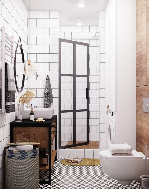 Фотография: Ванная в стиле Скандинавский, Квартира, Проект недели, Санкт-Петербург, 1 комната, 40-60 метров, Монолитно-кирпичный, Студия 20:18 – фото на INMYROOM