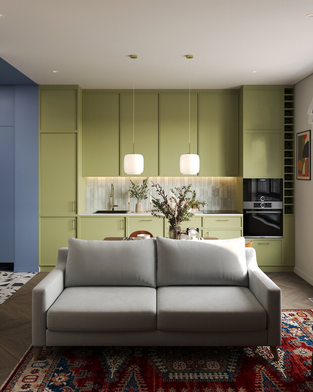 Фотография: Кухня и столовая в стиле Современный, Квартира, Проект дня, Москва, Монолитный дом, 40-60 метров, ЖК «Holland Park», Гера Остин, Анна Лаковская – фото на INMYROOM