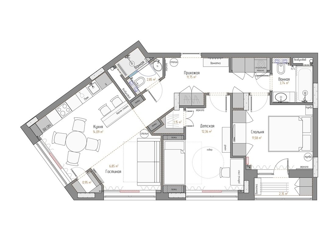 Фотография: Планировки в стиле , Современный, Квартира, Проект недели, Коммунарка, 3 комнаты, 60-90 метров, Лина Савина – фото на INMYROOM