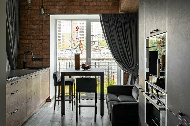 Фотография: Кухня и столовая в стиле Лофт, Малогабаритная квартира, Квартира, Студия, Проект недели, Москва, Марина Саркисян, до 40 метров – фото на INMYROOM