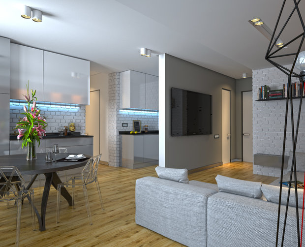 Фото из портфолио Кухня-гостинная для молодого продюссера – фотографии дизайна интерьеров на INMYROOM