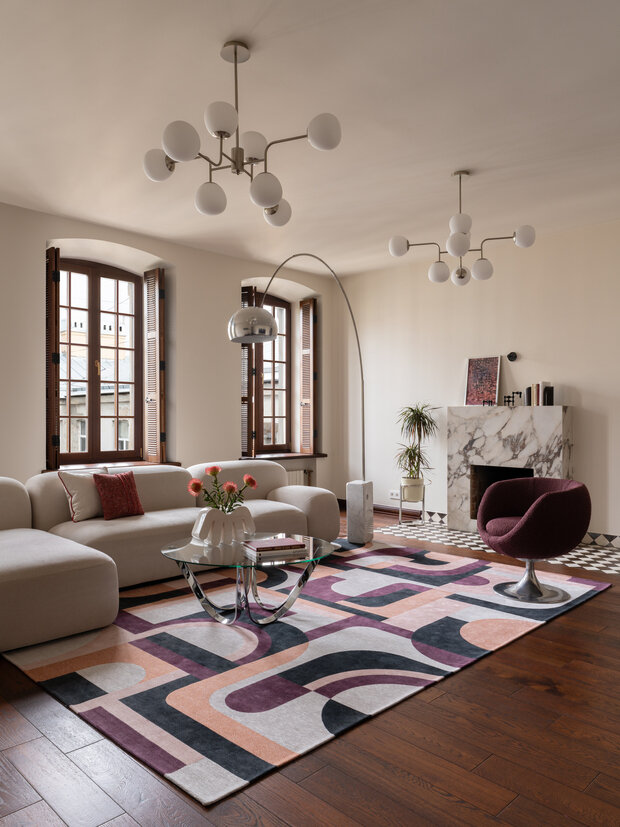 Фотография: Гостиная в стиле Современный, Квартира, Проект дня, Санкт-Петербург, Кирпичный дом, 2 комнаты, Более 90 метров, Эксклюзивные проекты, Мария Онучина, Иван Миняев, эклектика с элементами винтажа – фото на INMYROOM