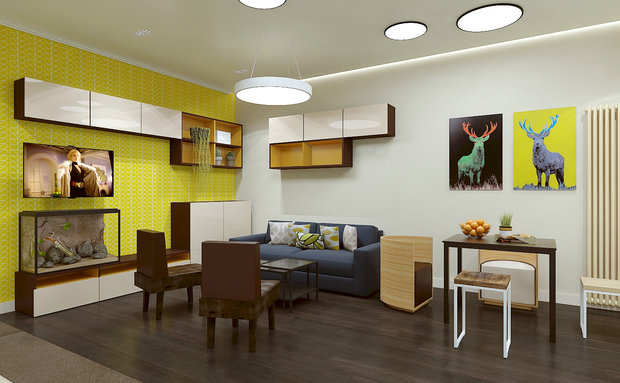 Фотография: Гостиная в стиле Скандинавский, Современный, Эклектика, Квартира, Проект недели, ИКЕА, двушка, Benjamin Moore, Московская область, Little Greenе, Татьяна Безверхая, мебель из ИКЕА – фото на INMYROOM