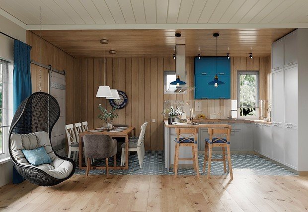 Фотография: Кухня и столовая в стиле Скандинавский, Дом, Проект недели, Дом и дача, Татьяна Воронцова, каркасный дом, 4 и больше, Дизайн-студия «Цуккини», Более 90 метров – фото на INMYROOM