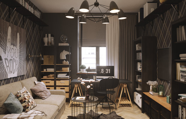Фотография: Кабинет в стиле Скандинавский, Современный, Квартира, Проект недели, Москва, Юлия Чернова, Сталинка, 3 комнаты, 60-90 метров, Алина Ануфриева – фото на INMYROOM