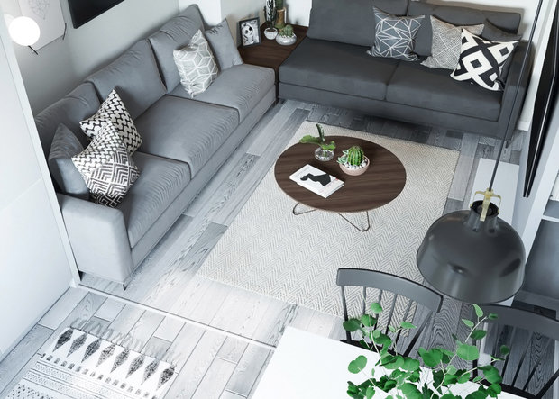 Фотография: Гостиная в стиле Скандинавский, Квартира, Проект недели, Минск, 3 комнаты, 60-90 метров, Монолитно-кирпичный, Ирина Горячко – фото на INMYROOM