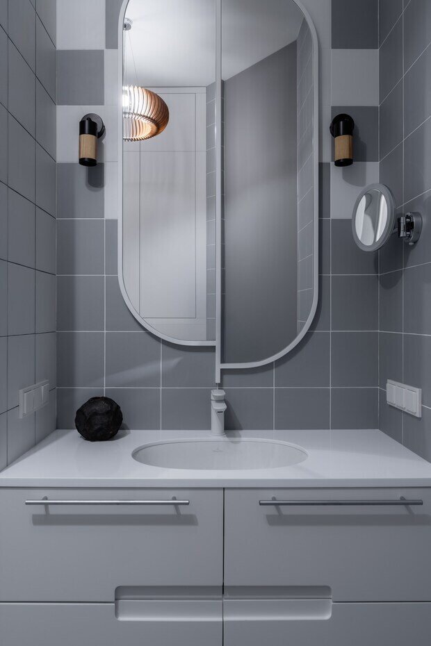 Фотография: Ванная в стиле Скандинавский, Современный, Малогабаритная квартира, Квартира, Проект дня, Москва, 2 комнаты, до 40 метров, Александра Лаврова – фото на INMYROOM