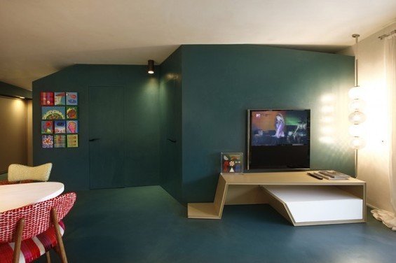 Фотография: Гостиная в стиле Минимализм, Малогабаритная квартира, Квартира, Франция, Терраса, Дома и квартиры, Сад, Пол – фото на INMYROOM