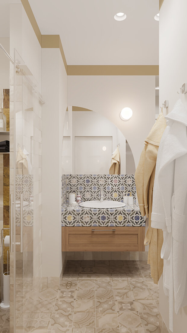 Фотография: Ванная в стиле Современный, Восточный, Эклектика, Квартира, Проект недели, 4 и больше, 60-90 метров, Алена Чекалина, Котельники, Дизайн-студия Алены Чекалиной – фото на INMYROOM