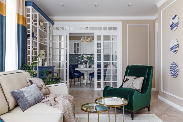 Фотография: Гостиная в стиле Классический, Квартира, Проект недели, Краснодар, 2 комнаты, 60-90 метров, Алиса Свистунова – фото на INMYROOM