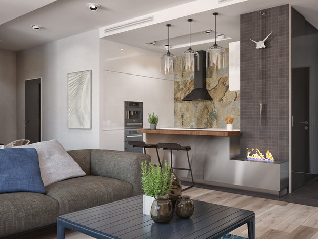 Фотография: Гостиная в стиле Современный, Квартира, Проект недели, Эко, Казань, Марсель Кадыров, новостройка, Монолитный дом, 2 комнаты, 60-90 метров – фото на INMYROOM