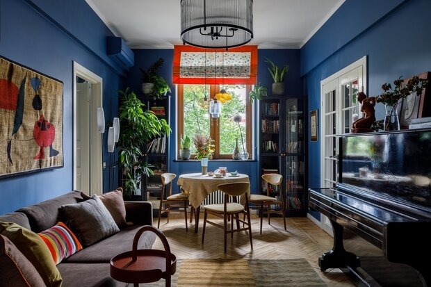 Фотография: Гостиная в стиле Современный, Эклектика, Винтажный, Квартира, Проект недели, Москва, Сталинка, Кирпичный дом, 3 комнаты, 60-90 метров, I-410, Ольга Рюкина – фото на INMYROOM