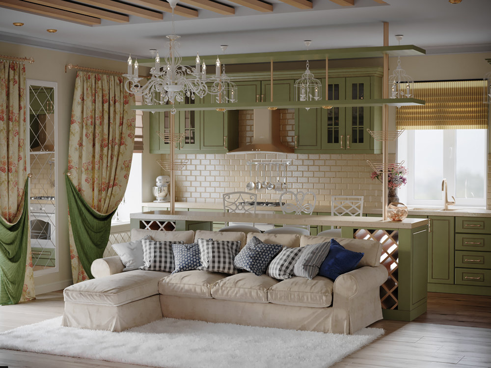 Фото из портфолио Кухня-гостиная в стиле прованс – фотографии дизайна интерьеров на INMYROOM Фото из портфолио Кухня-гостиная в стиле прованс – фотографии дизайна интерьеров на INMYROOM