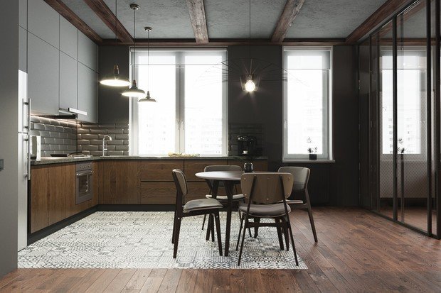 Фотография: Кухня и столовая в стиле Лофт, Квартира, Проект недели, Москва, Монолитный дом, 2 комнаты, 40-60 метров, CENS architects, ЖК «Технопарк» – фото на INMYROOM