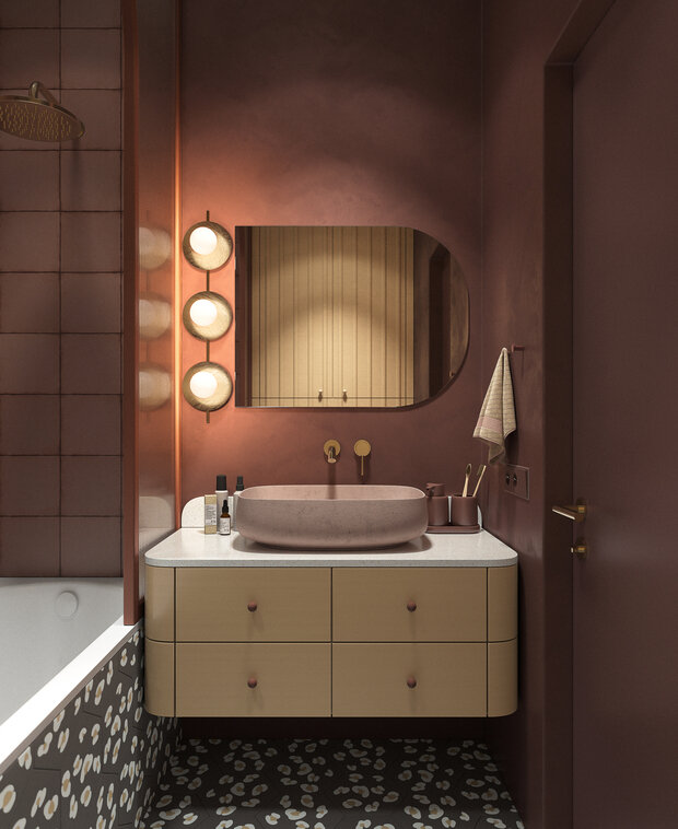 Фотография: Ванная в стиле Современный, Эклектика, Малогабаритная квартира, Квартира, Проект недели, Москва, Монолитный дом, 1 комната, до 40 метров, terracotta.buro, Илона Рафикова – фото на INMYROOM