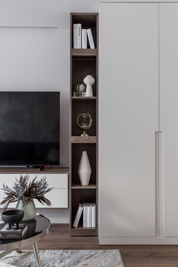 Фотография: Гостиная в стиле Современный, Квартира, Проект дня, Москва, И-522А, Панельный дом, 3 комнаты, 60-90 метров, Ольга Филиппова – фото на INMYROOM