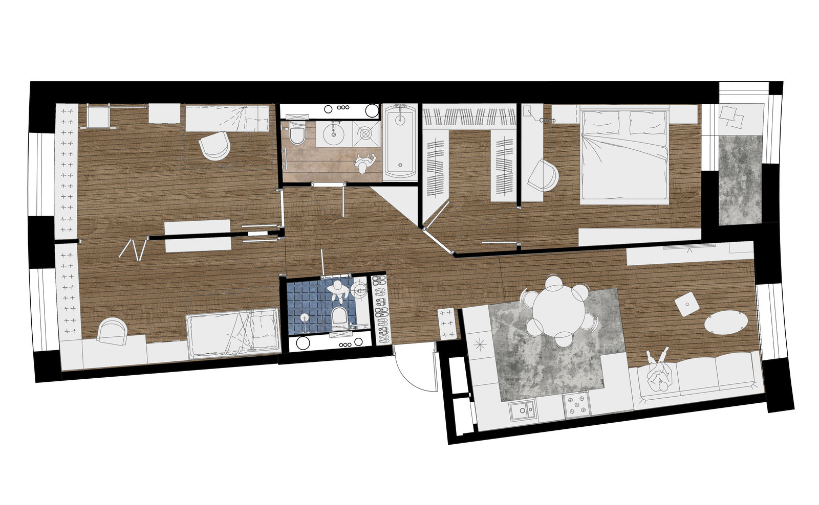 Фотография: Планировки в стиле , Современный, Квартира, Проект дня, Москва, 4 и больше, Более 90 метров, Бюро IVA – фото на INMYROOM