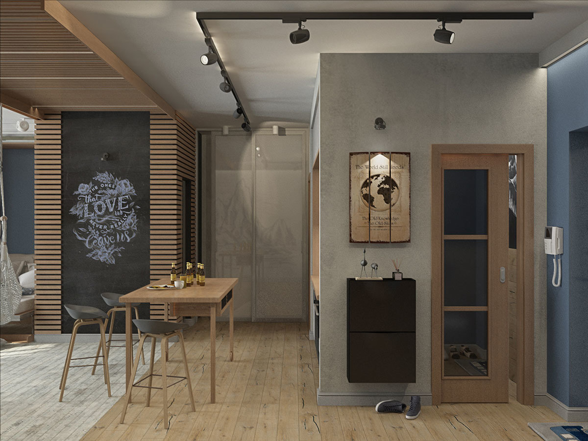 Фотография: Прихожая в стиле Лофт, Современный, Квартира, Студия, Проект недели, Дмитровский район, Евгения Ермолаева, EEDS, 40-60 метров, Монолитно-кирпичный, ЖК «Пятиречье» – фото на INMYROOM