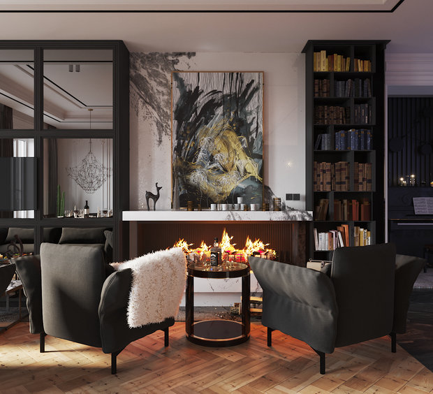 Фото из портфолио Камин в гостиной - 3D визуализация.  – фотографии дизайна интерьеров на INMYROOM
