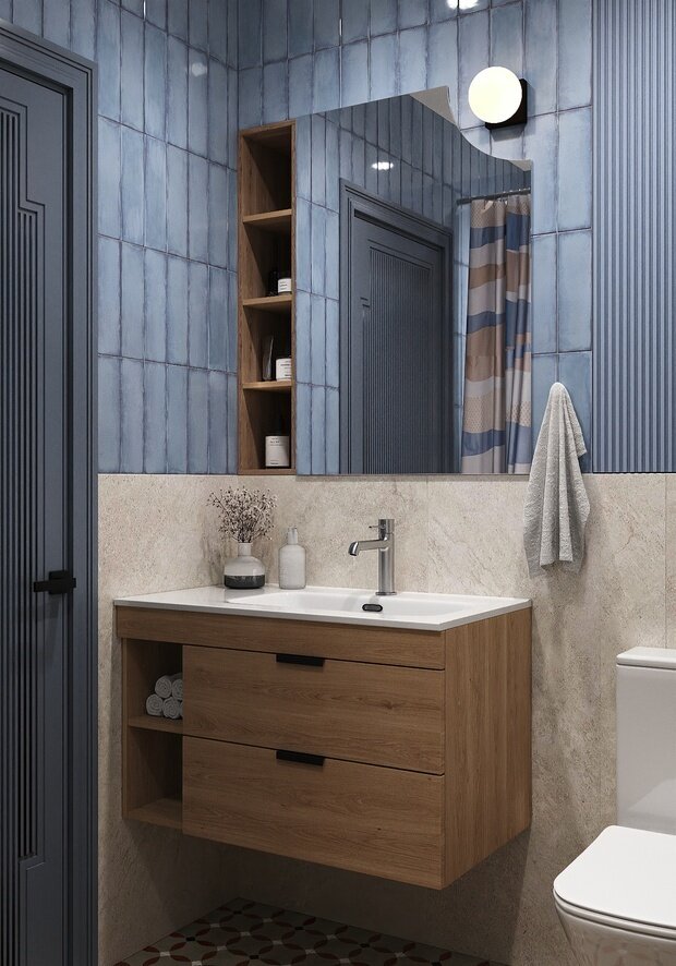 Фотография: Ванная в стиле Современный, Квартира, Проект дня, Московская область, Ирина Собыленская, 3 комнаты, 40-60 метров, Монолитно-кирпичный – фото на INMYROOM