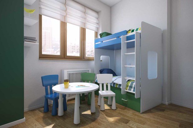 Фотография: Детская в стиле Минимализм, Квартира, Планировки, Проект недели, Москва, Зеленый, Степан Бугаев, «Победа дизайна» – фото на INMYROOM