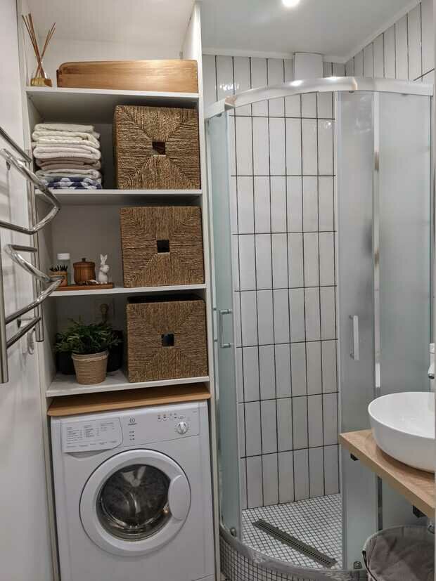 Фотография: Ванная в стиле Скандинавский, Ремонт на практике, ремонт хрущевки, Хрущевка, 40-60 метров, интерьер хрущевки – фото на INMYROOM