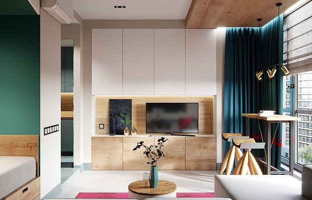 Фотография: Гостиная в стиле Современный, Эко, Скандинавский, Квартира, Студия, Проект недели, Москва, Диана Мальцева, Монолитный дом, до 40 метров – фото на INMYROOM