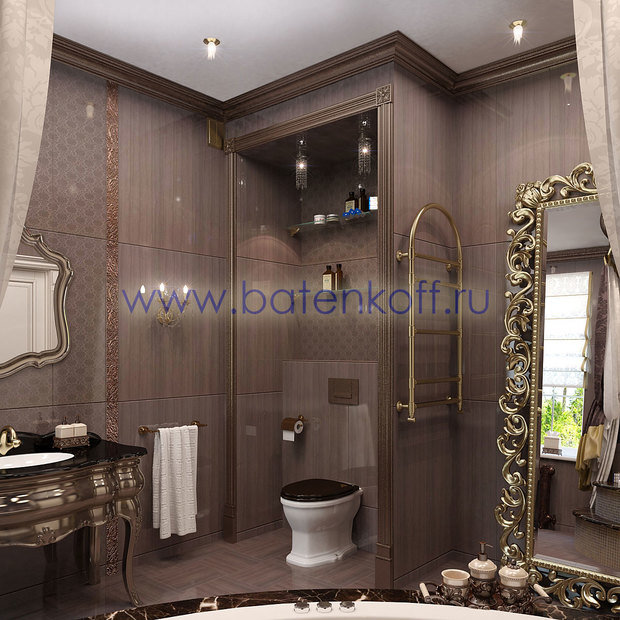 Фото из портфолио Дизайн проект ванной комнаты в классическом стиле от Батенькофф в таунхаусе. Поселок Палникс. – фотографии дизайна интерьеров на InMyRoom.ru