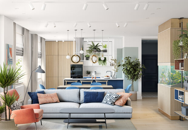 Фотография: Гостиная в стиле Современный, Эко, Квартира, Проект дня, Москва, OM Design, 4 и больше, Более 90 метров – фото на INMYROOM