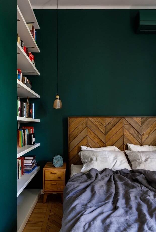 Фотография: Спальня в стиле Скандинавский, Современный, Эклектика, Винтажный, Квартира, Проект недели, Москва, Сталинка, Кирпичный дом, 3 комнаты, 60-90 метров, I-410, Ольга Рюкина – фото на INMYROOM