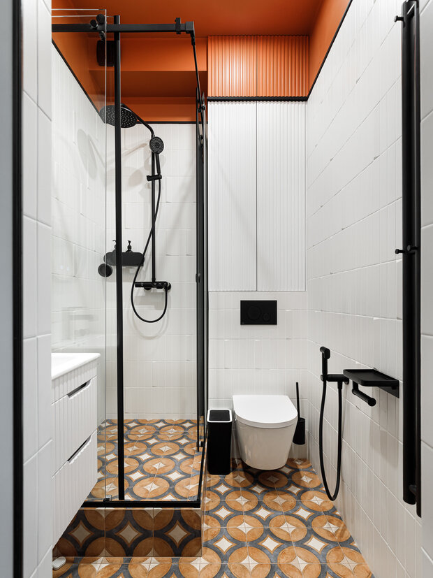 Фотография: Ванная в стиле Современный, Квартира, Проект дня, Москва, Монолитный дом, 2 комнаты, 40-60 метров, Анна Водянова, Екатерина Абдуллина – фото на INMYROOM