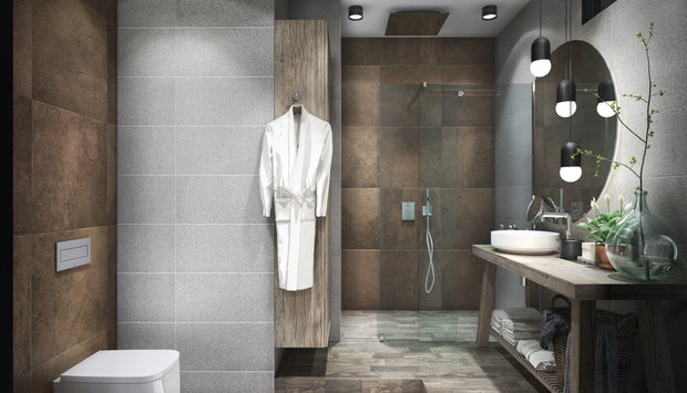 Фотография: Ванная в стиле Лофт, Современный, Квартира, Проект недели, Москва, Серый, Коричневый, ToTaste Studio, Более 90 метров – фото на INMYROOM