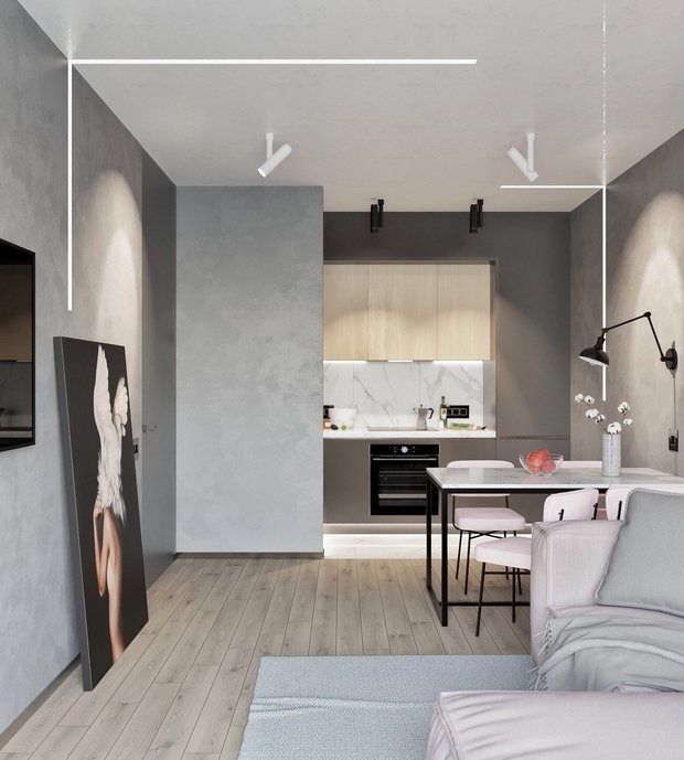 Фотография: Гостиная в стиле Лофт, Эклектика, Квартира, Россия, Проект недели, Серый, Розовый, Екатеринбург, Монолитный дом, 2 комнаты, 40-60 метров, IN MY BOX – фото на INMYROOM