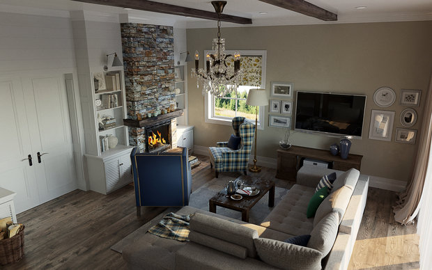 Фотография: Гостиная в стиле Прованс и Кантри, Дом, Проект недели, Дом и дача, Екатеринбург, Юлия Калеми, 4 и больше, Более 90 метров – фото на INMYROOM