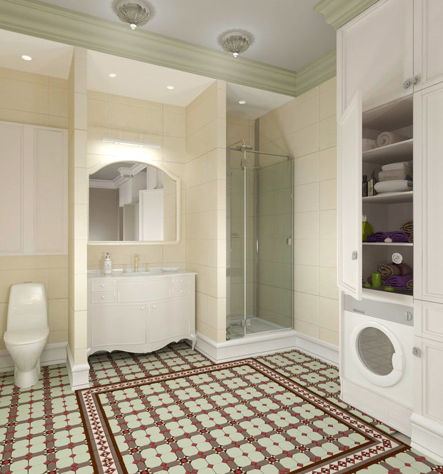 Фотография: Ванная в стиле Прованс и Кантри, Классический, Квартира, Проект недели, Москва, Мария Наседкина, Илья Насонов, Nasonov DesignWerke, Сталинка – фото на INMYROOM