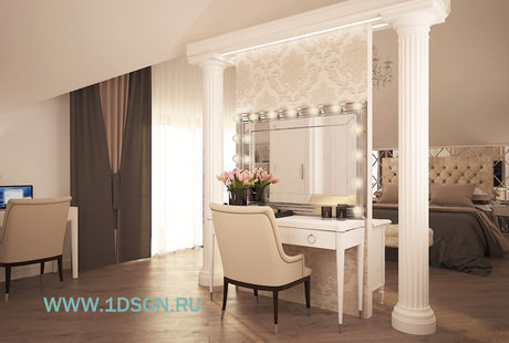 Дизайн интерьера Спальная на 2 этаже в коттеджном поселке "Марсель" г.Москва