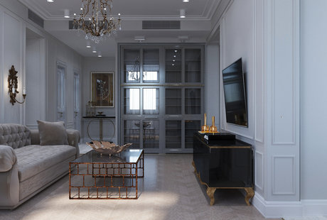 Квартира современная классика - 135 кв. Кухня-гостиная