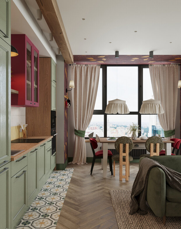 Фотография: Кухня и столовая в стиле Прованс и Кантри, Современный, Эклектика, Квартира, Проект дня, Москва, 1 комната, 40-60 метров, современный с элементами эклектики, фото интерьера, дизайн интерьера фото – фото на INMYROOM