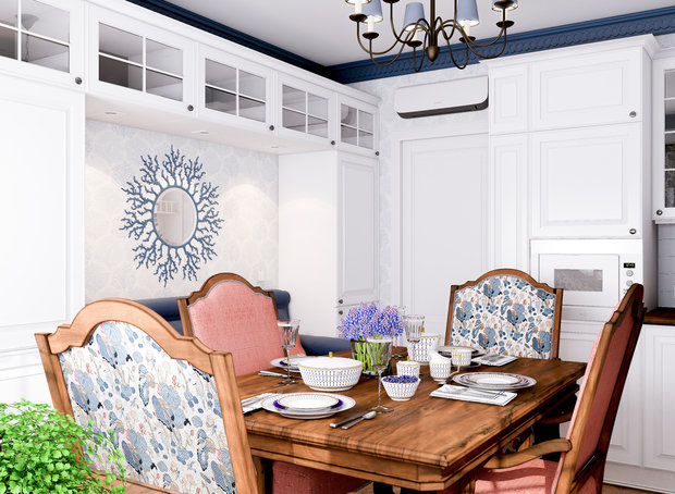 Фотография: Кухня и столовая в стиле Прованс и Кантри, Эклектика, Квартира, Проект недели, Москва, Марина Саркисян, морской стиль в интерьере – фото на INMYROOM