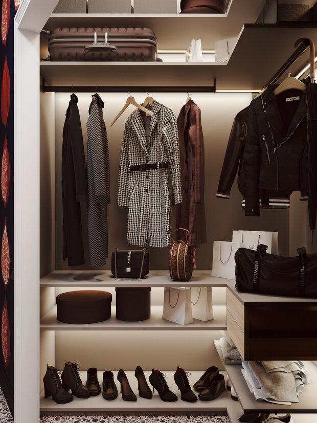 Фотография: Гардеробная в стиле Современный, Квартира, Проект недели, Москва, 3 комнаты, Более 90 метров, Olala Design, Ольга Семченко – фото на INMYROOM